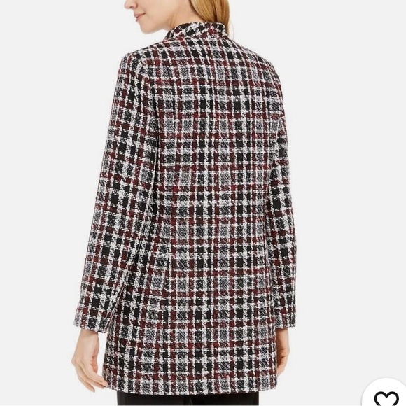 CALVIN KLEIN TWEED JACKET CAREER BLACK RED WHITE OPEN FRONT SIZE 4 - Picture 2 of 16